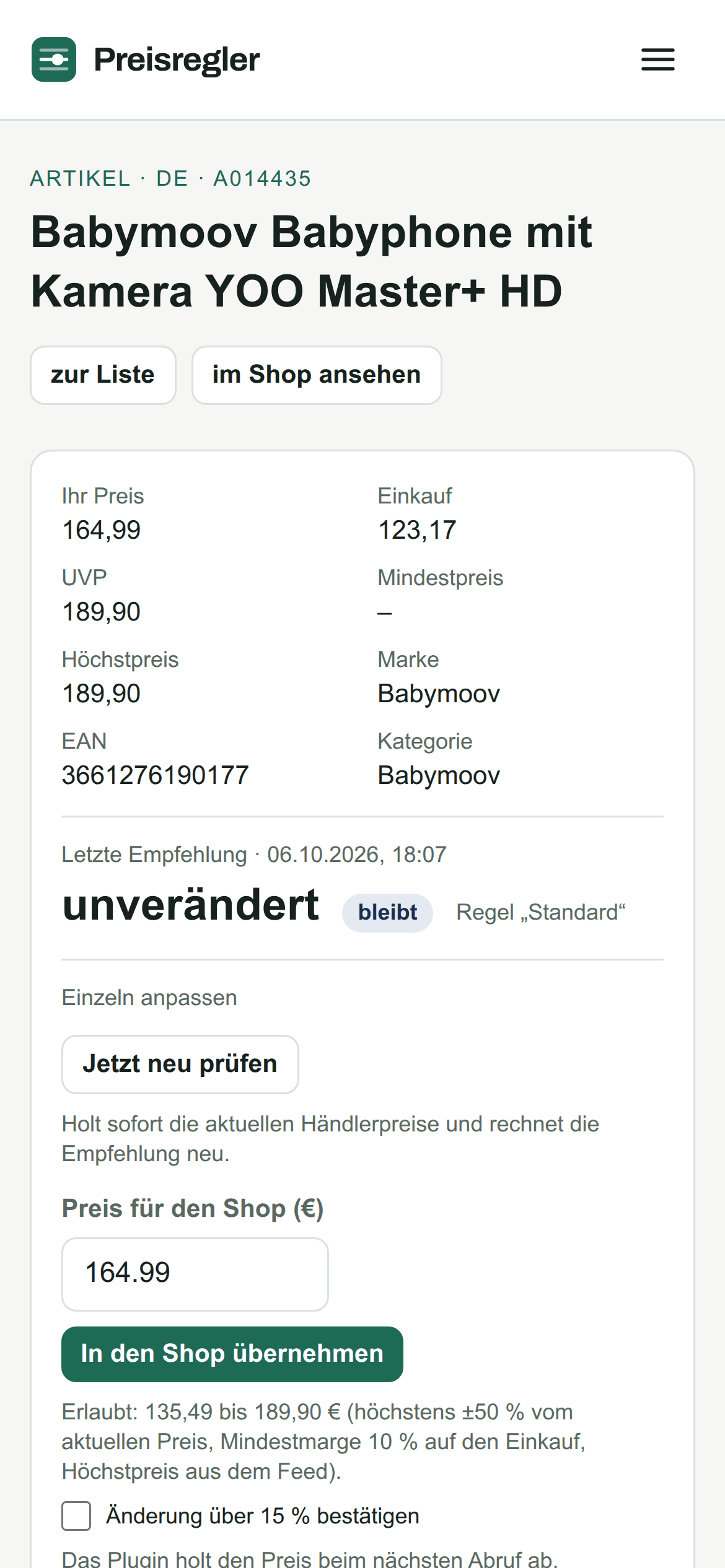 Preisregler auf dem Handy: Artikel mit Händlern